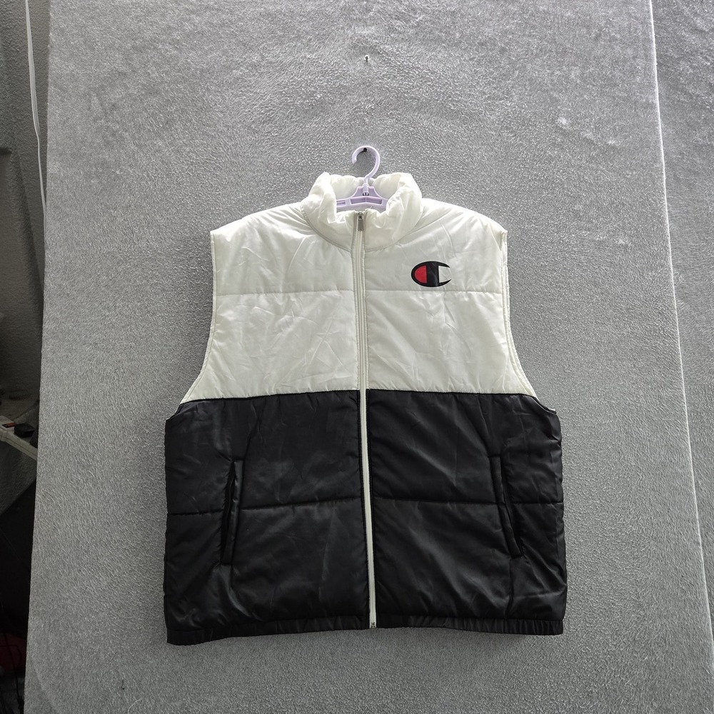 Champion Men Vest 3XL White Puffer Colorblock Activewear Logo Big & Tall